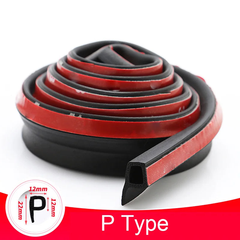 Red and black P-type rubber strip on a white background
