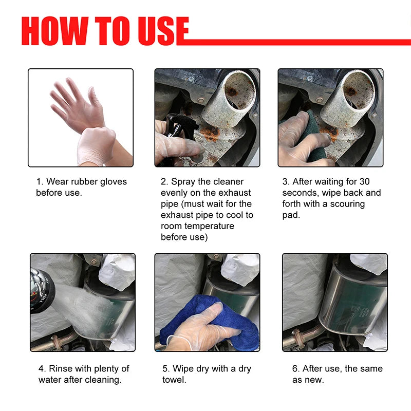 SEAMETAL Exhaust Pipe Cleaner Kit – Rust Remover & Metal Brightener with Brush, Gloves & Towel