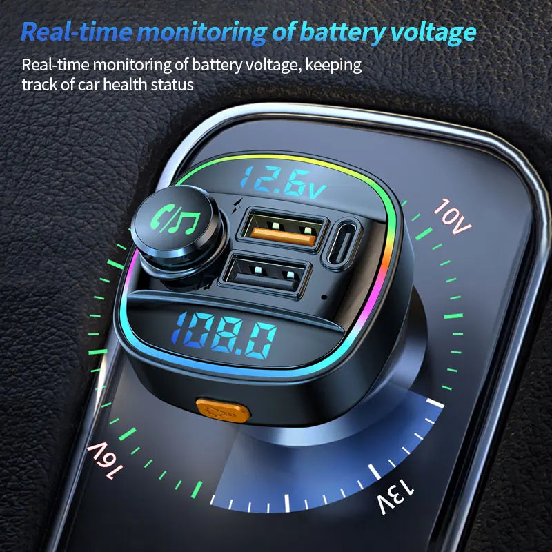 Bluetooth 5.0 FM Transmitter Car Charger with 22.5W Fast Charging