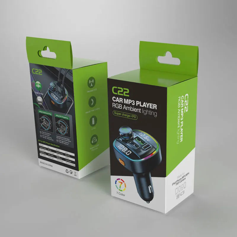 Bluetooth 5.0 FM Transmitter Car Charger with 22.5W Fast Charging
