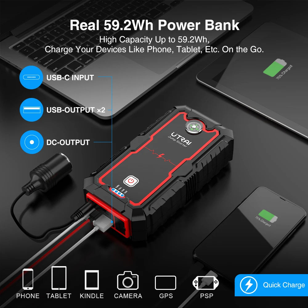 Power bank with charging capabilities on a black background
