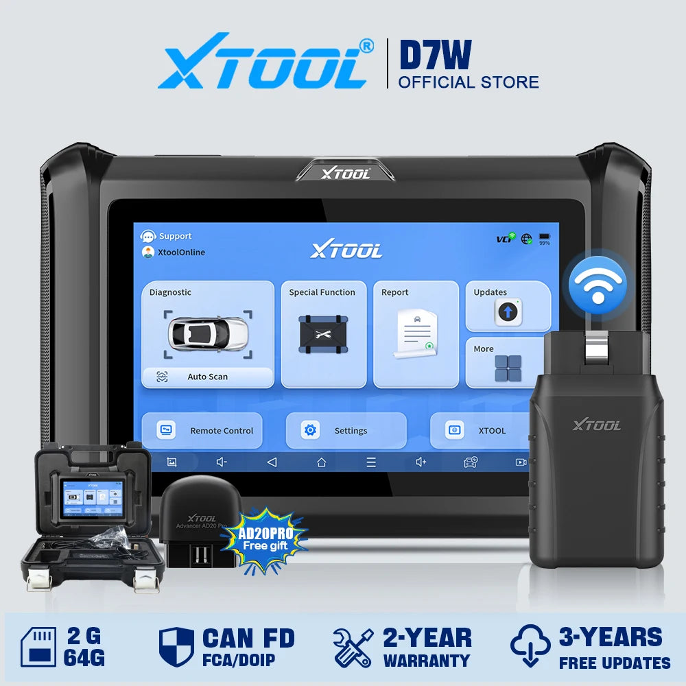XTOOL D7W Wireless Bidirectional OBD2 Scanner with ECU Coding & 39+ Reset Services