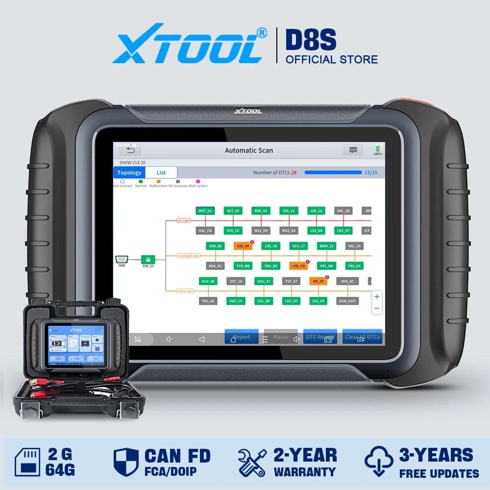 XTOOL D8S Bidirectional OBD2 Scanner with ECU Coding & 42+ Service Functions