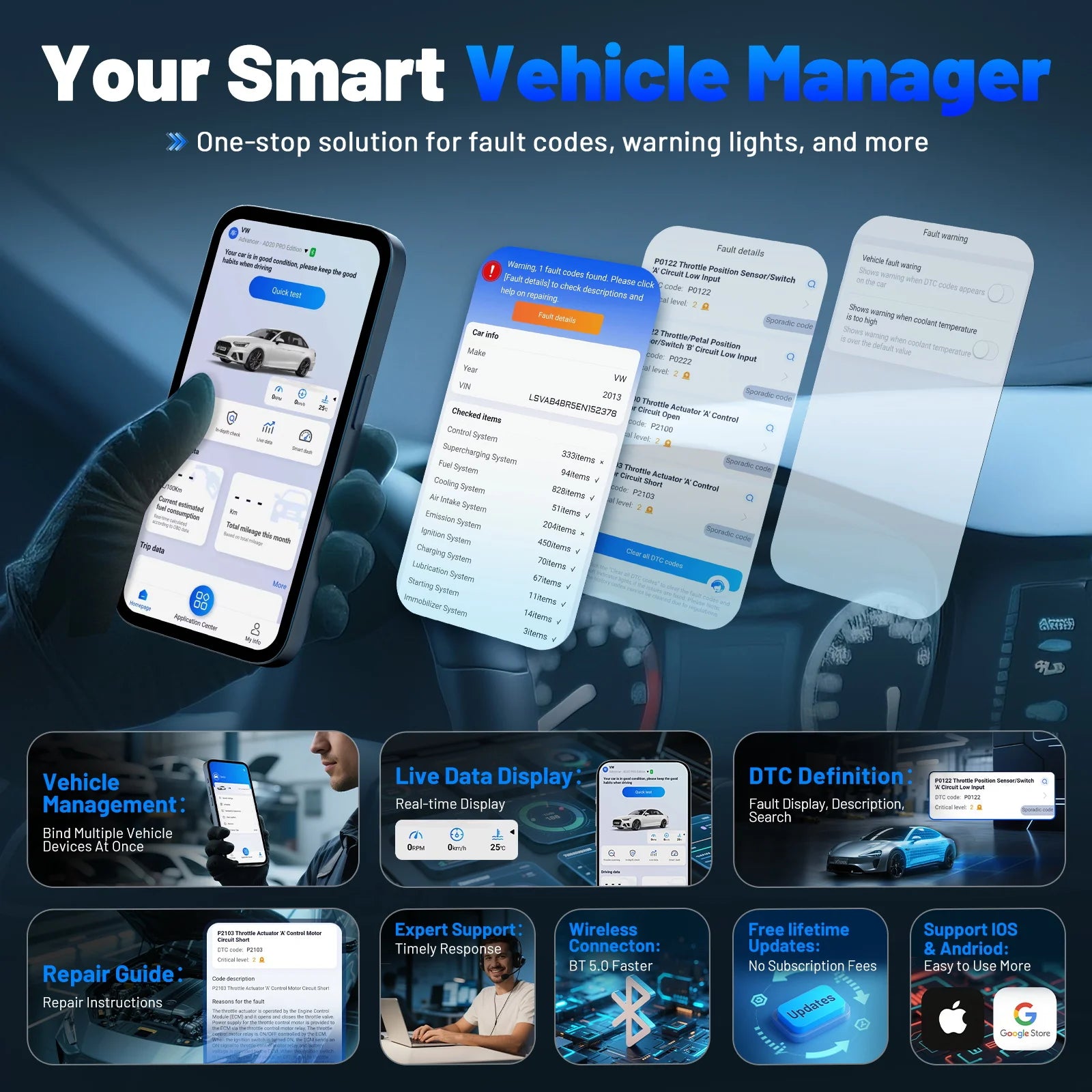 XTOOL AD20 Pro Bluetooth OBD2 Scanner with Oil Reset & Battery Test