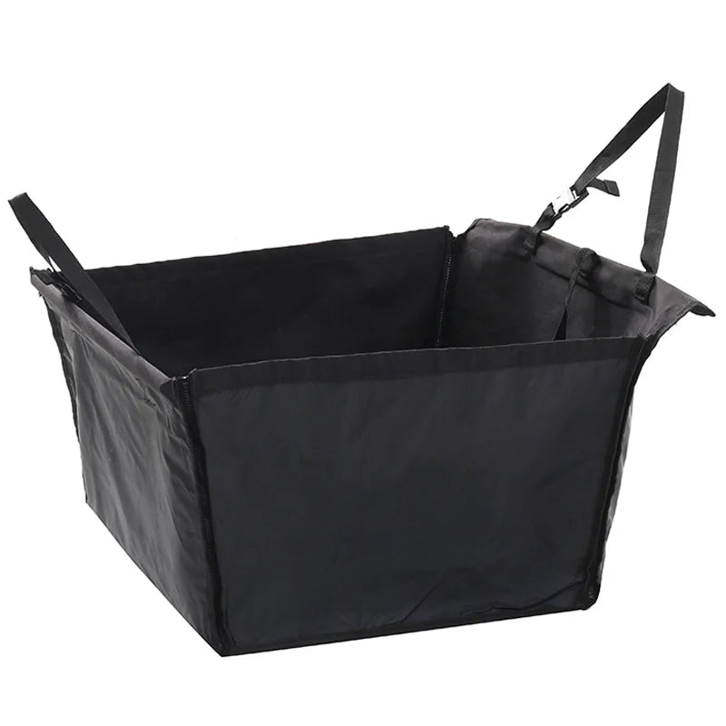 Black cargo basket with straps on a white background