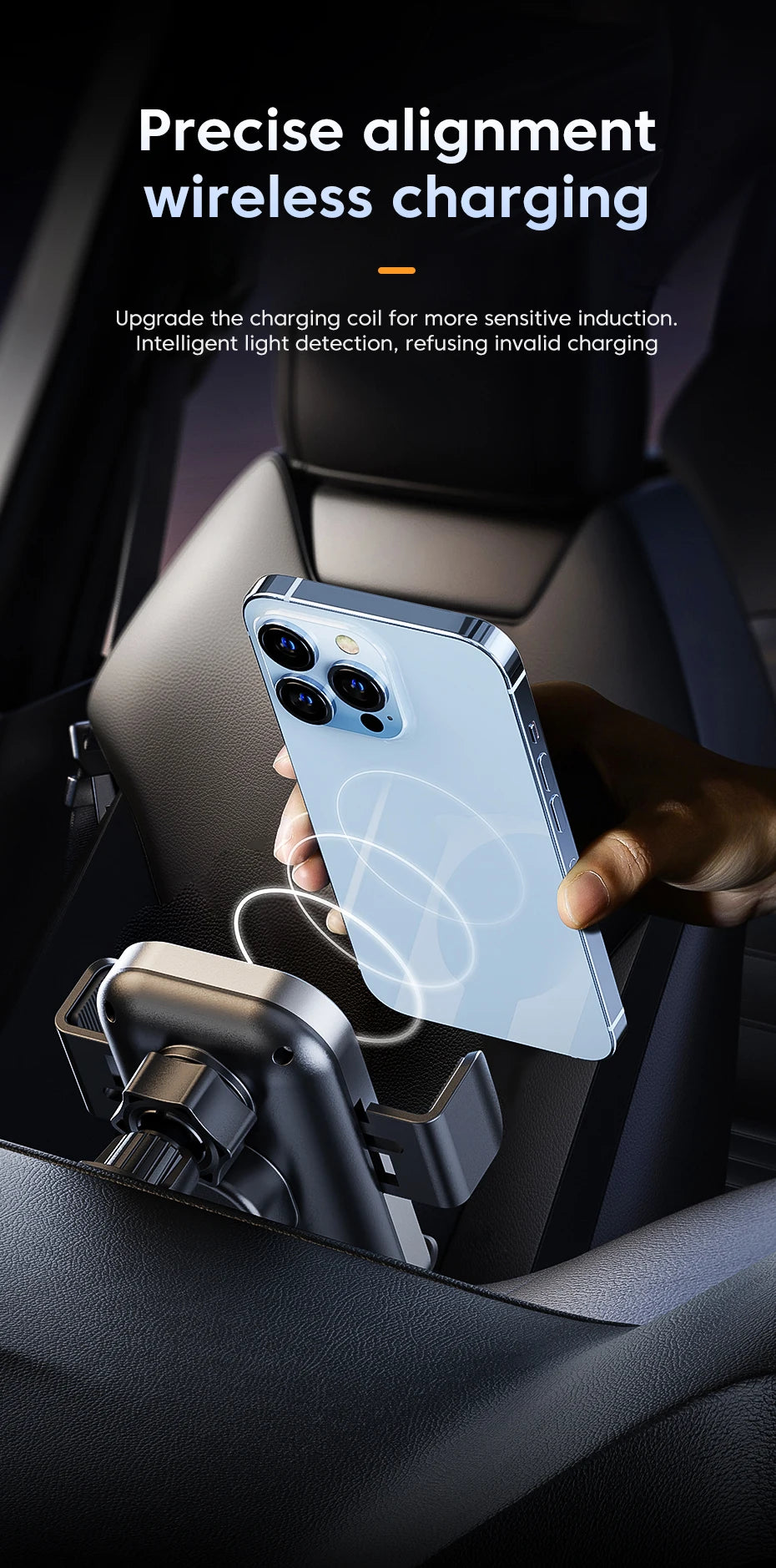 Smart Auto-Clamping Wireless Car Charger Mount – 15W Fast Charging Phone Holder