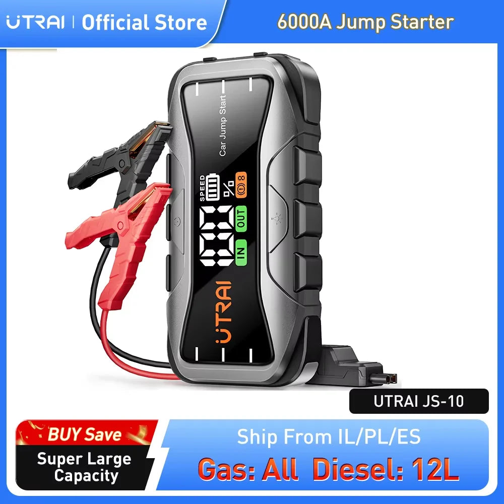 UTRAI jump starter with clamps on a white background