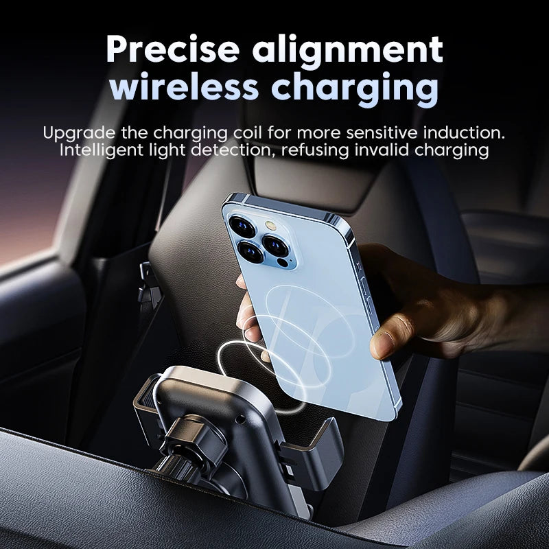 Smart Auto-Clamping Wireless Car Charger Mount – 15W Fast Charging Phone Holder
