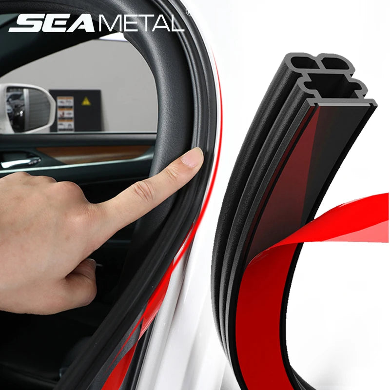 Car door seal with hand demonstrating fitment, Sea Metal branding visible