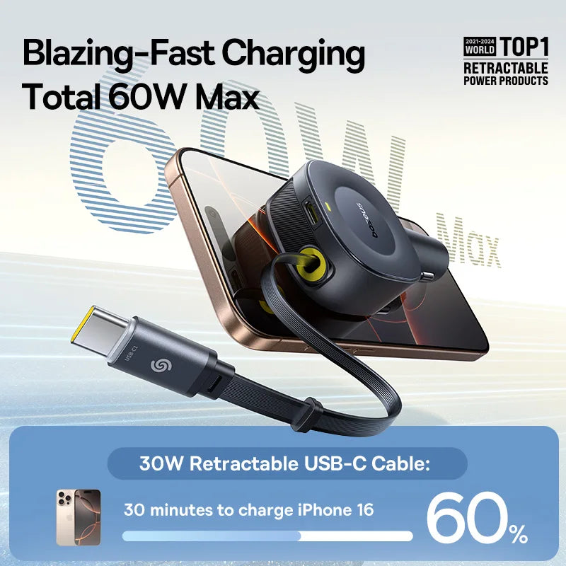 Baseus 30W Retractable USB-C Car Charger
