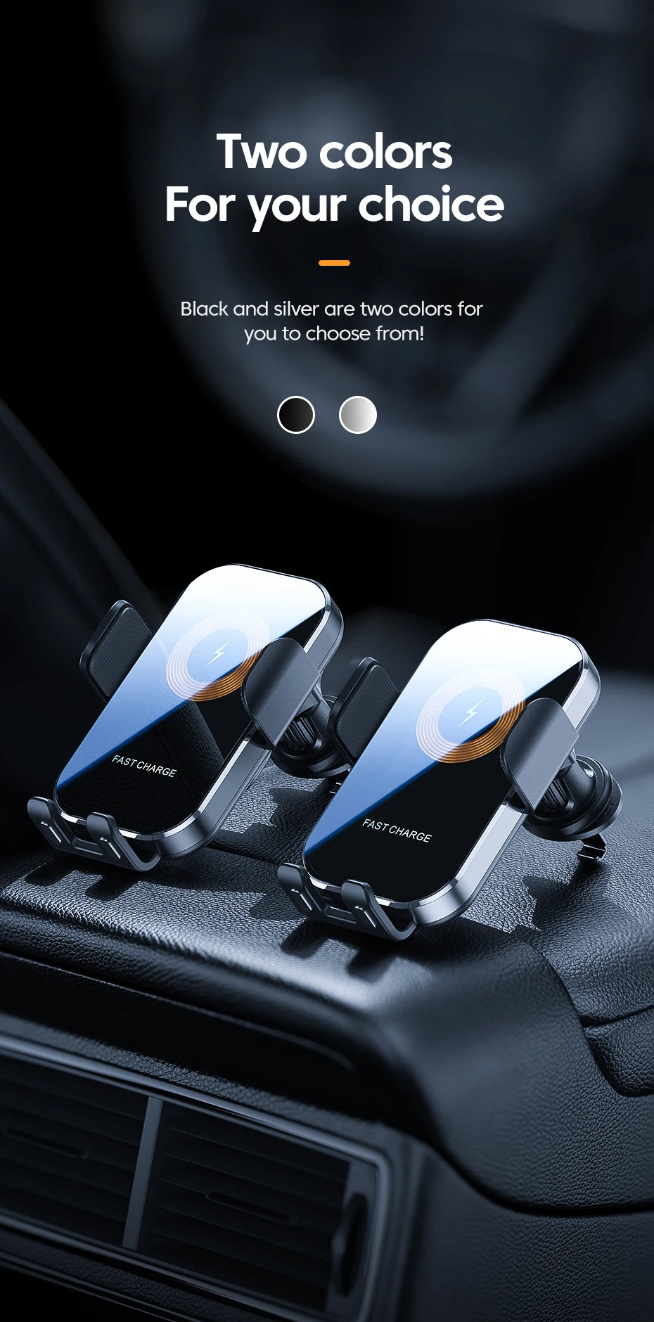 Smart Auto-Clamping Wireless Car Charger Mount – 15W Fast Charging Phone Holder