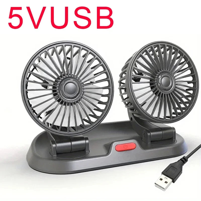 Gray USB desk fan with a red power button and USB cable on a white background.