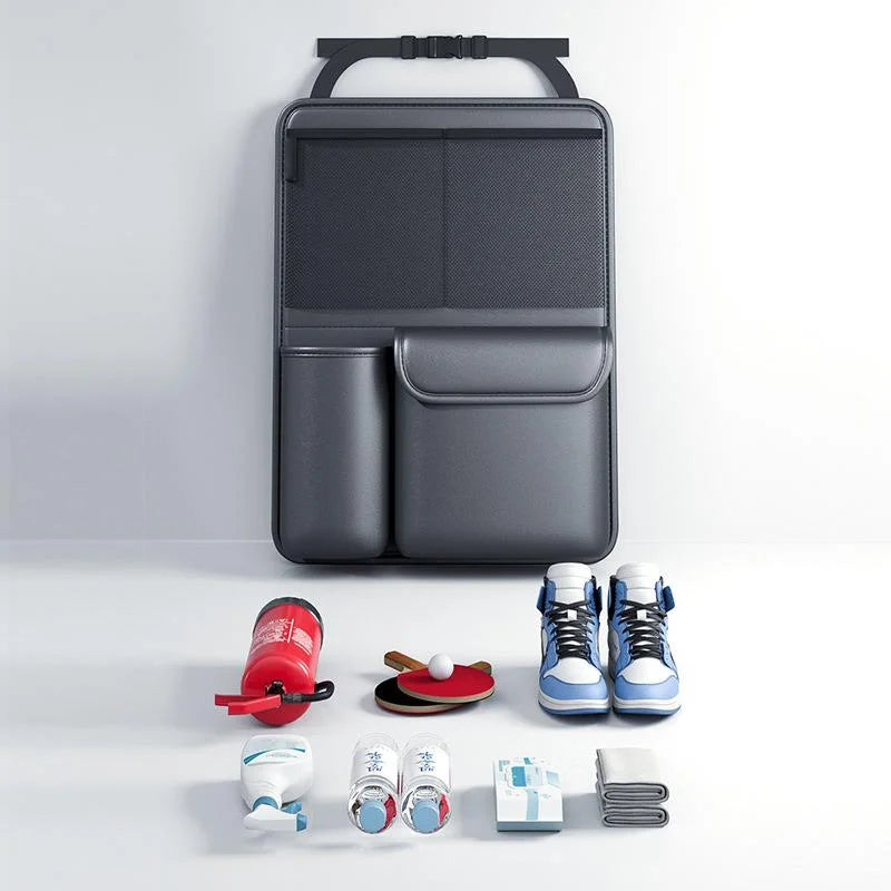 PU Leather Car Trunk Backseat Organizer with Foldable Multi-Pocket Storage