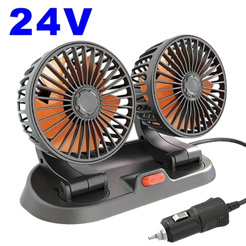 24V portable fan with charging cable on a white background