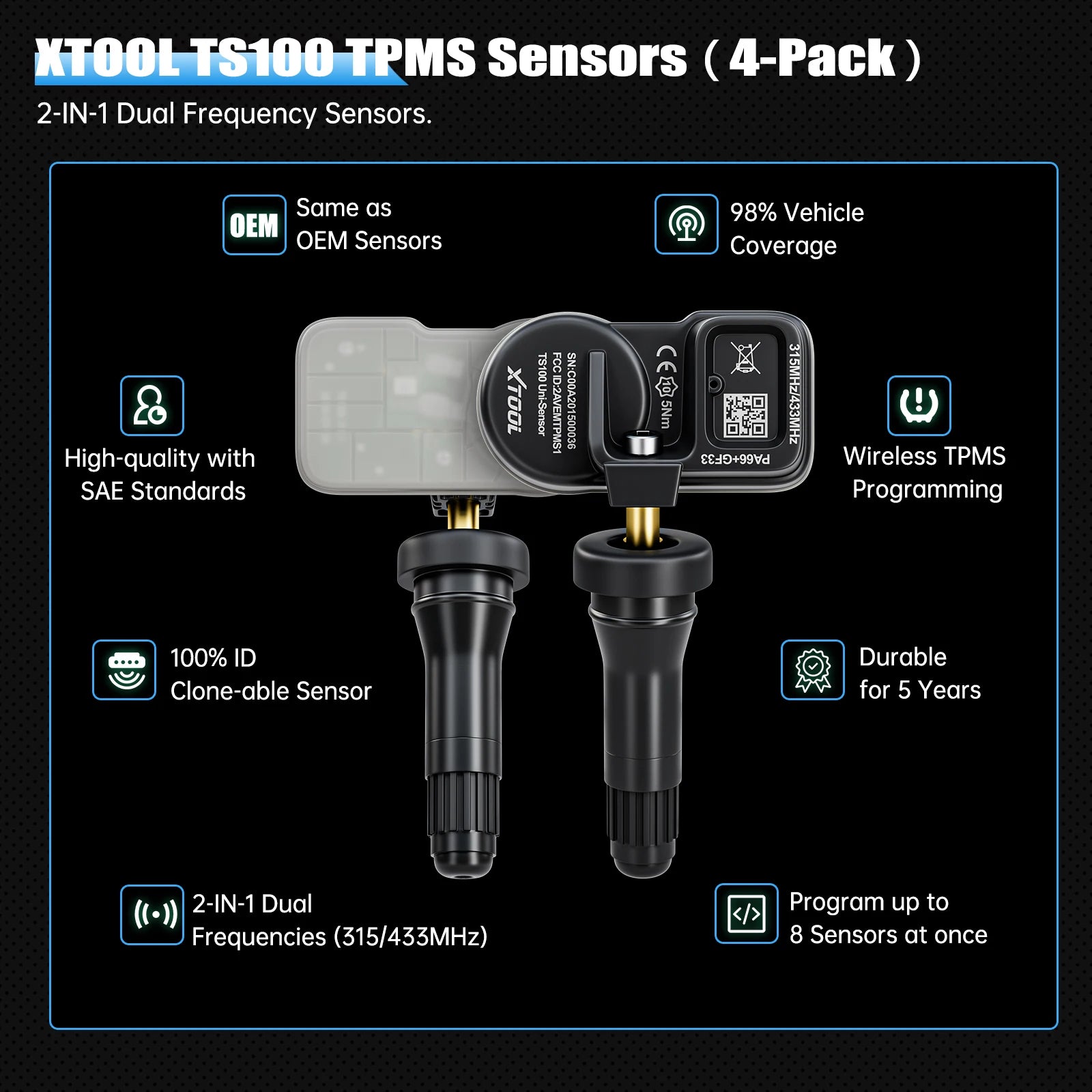 XTOOL TS100PRO TPMS Sensor Rubber Version 315MHz/433MHz