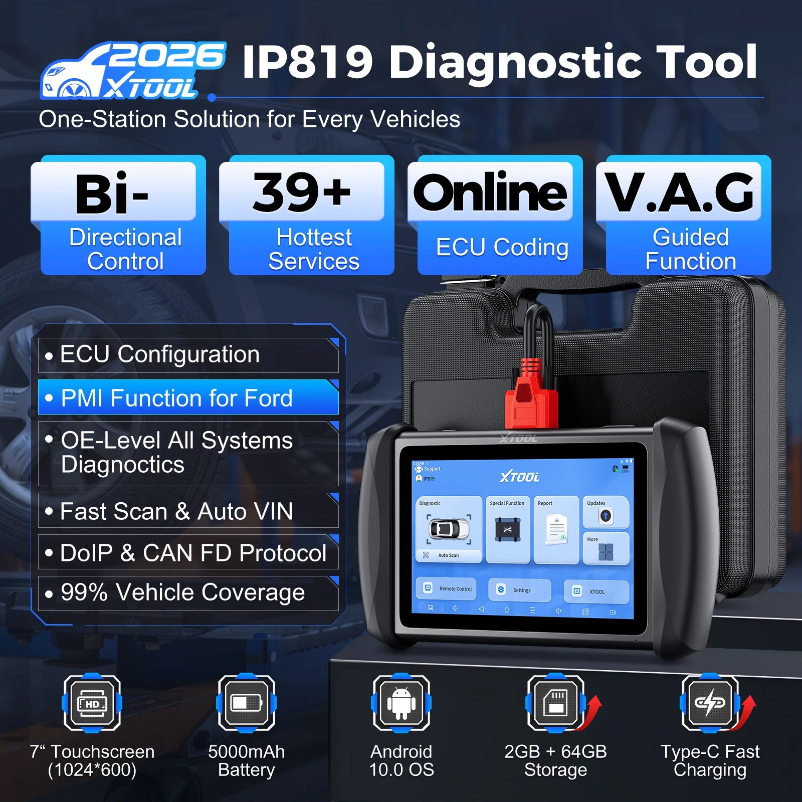XTOOL InPlus IP819 Bidirectional OBD2 Scanner with ECU Coding & 39+ Service Functions