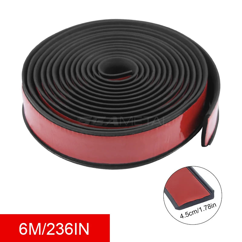 Roll of black and red weather stripping on a white background