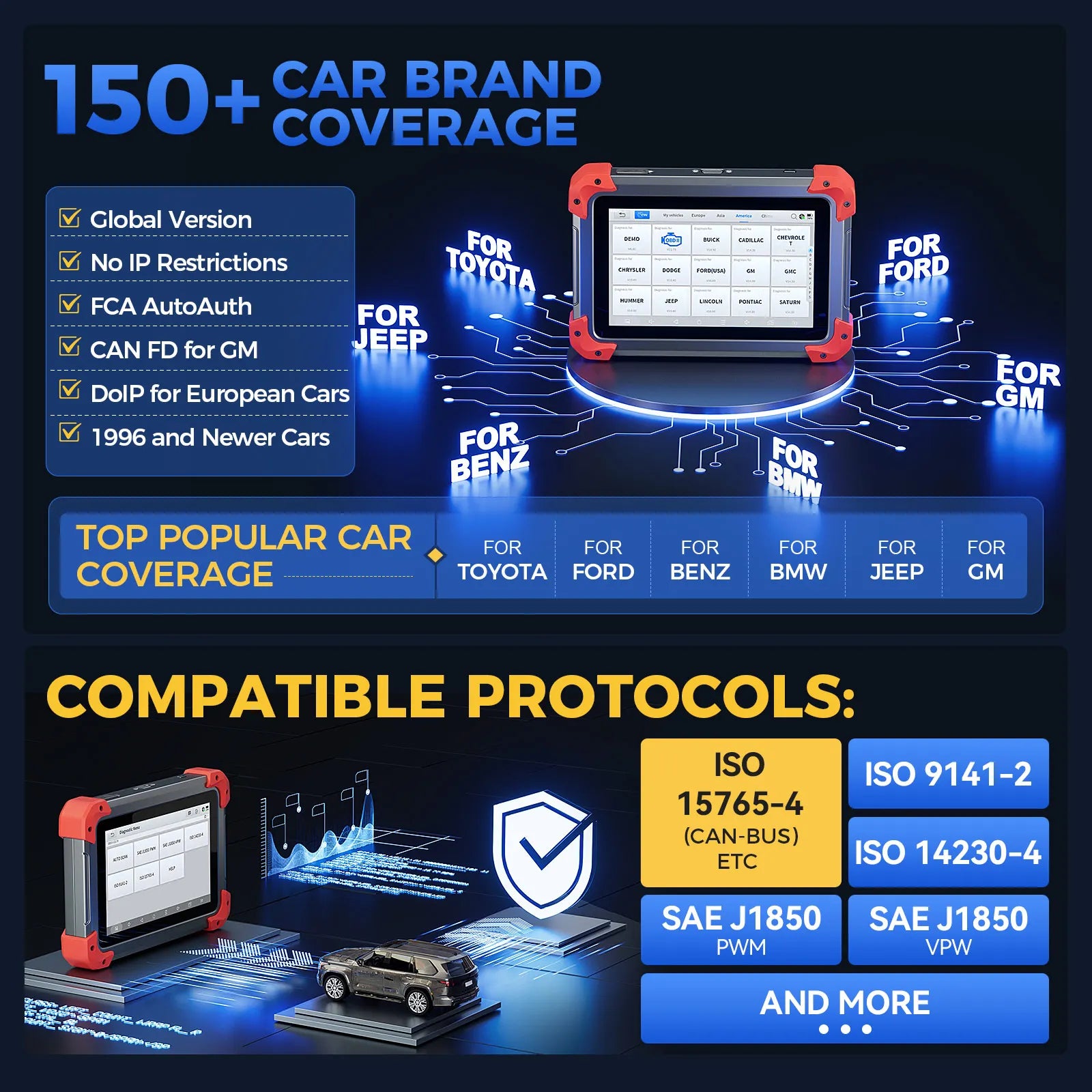 XTOOL D7 Bidirectional OBD2 Scanner with ECU Coding & 39+ Reset Services