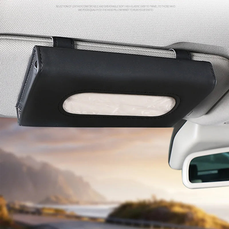 PU Leather Car Sun Visor Tissue Holder & Mask Organizer