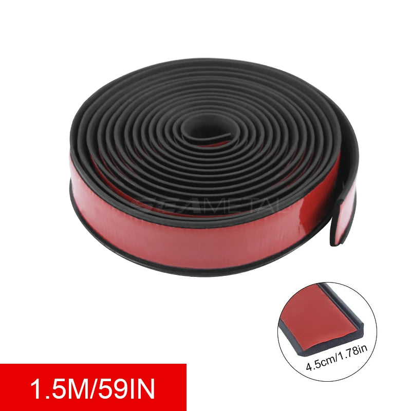 Roll of black and red foam seal strip with measurement details on a white background
