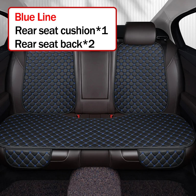 Car seat cover with blue diamond pattern on a car seat