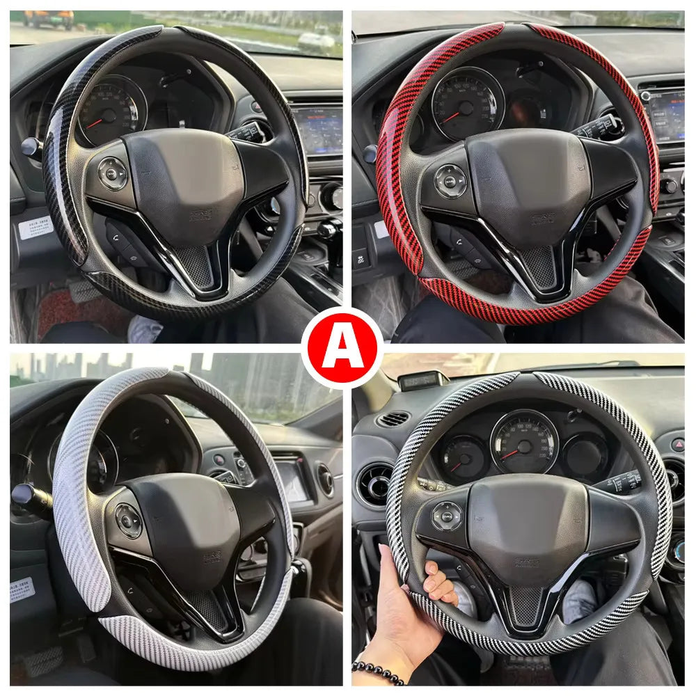 Luxury Carbon Fiber Steering Wheel Grip Cover Set