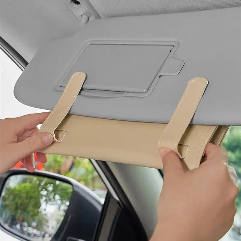 PU Leather Car Sun Visor Tissue Holder & Mask Organizer