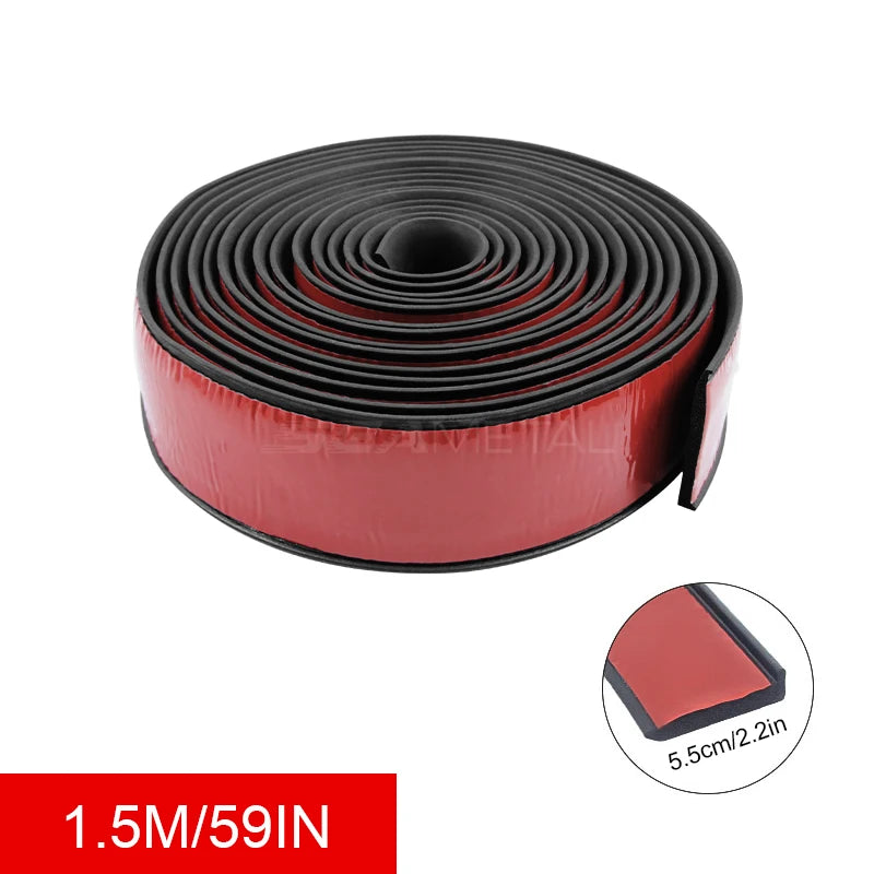 Roll of red and black foam tape with measurement details on a white background