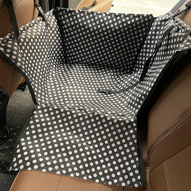 Polka dot car seat cover on a car seat