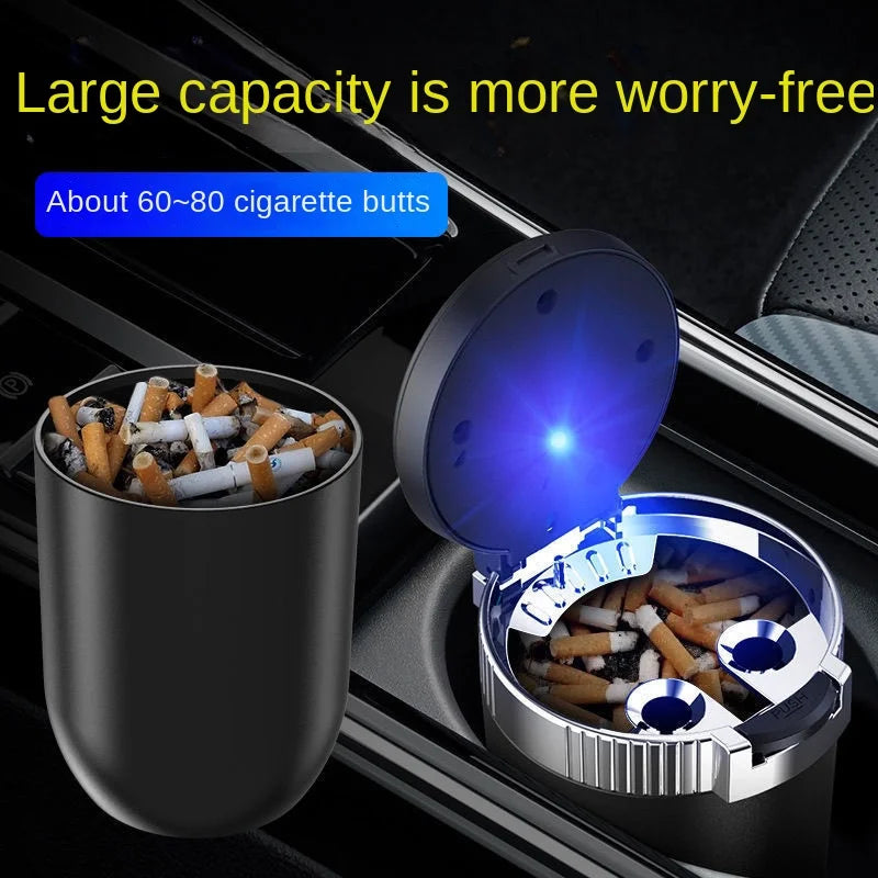 Portable LED Car Ashtray with Lid – Cup Holder Fit Travel Ash Tray
