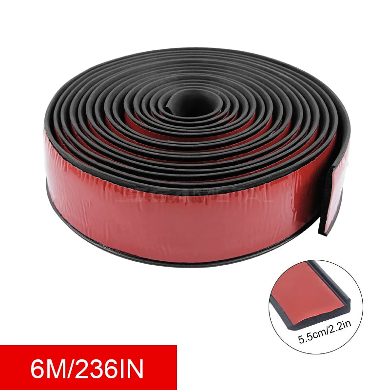 Roll of red and black foam seal strip with measurement details on a white background