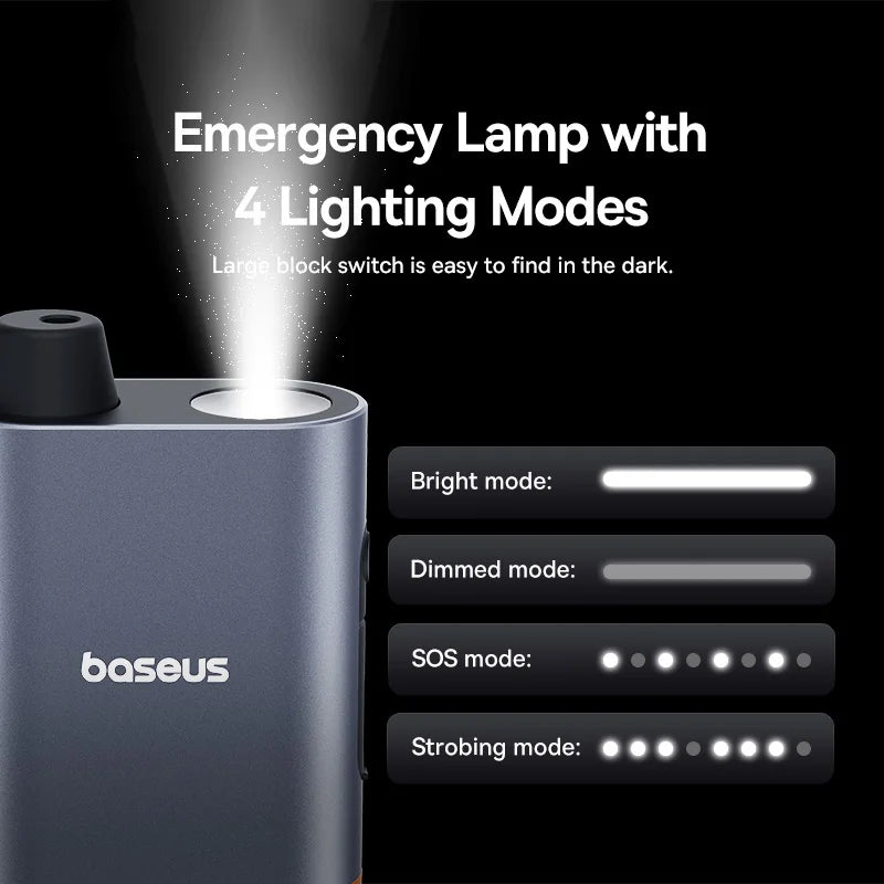 Baseus emergency lamp with 4 lighting modes on a black background