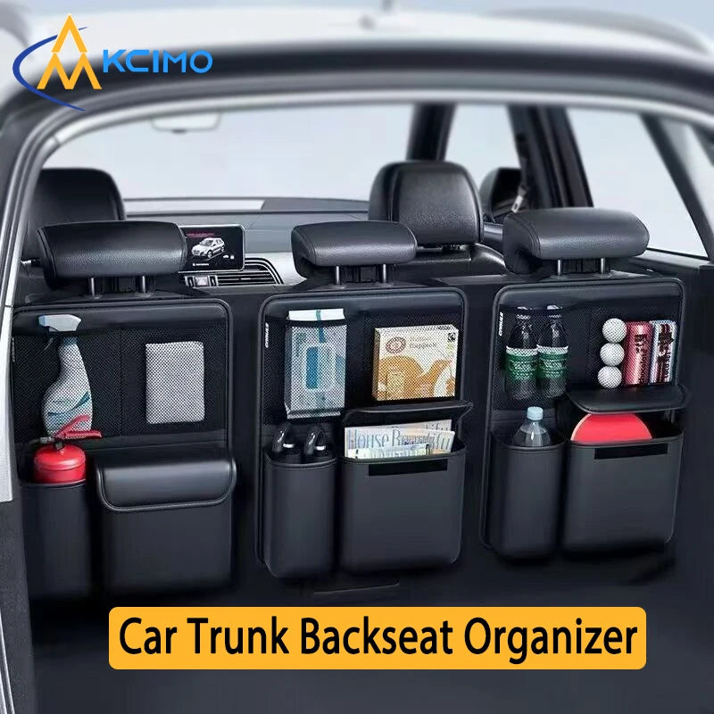 PU Leather Car Trunk Backseat Organizer with Foldable Multi-Pocket Storage