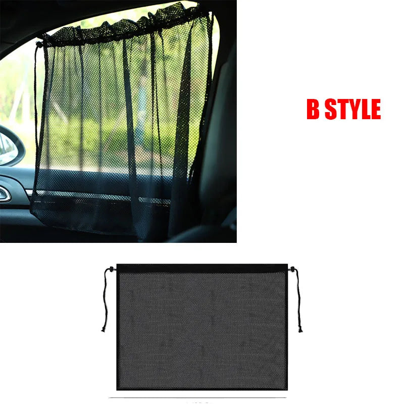 Car sunshade with mesh design and a plain black version on a white background.