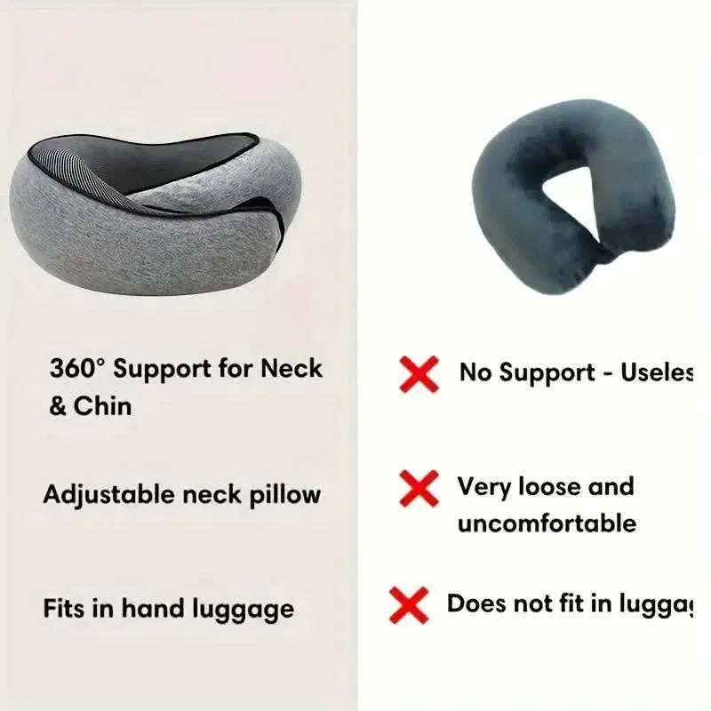360° Memory Foam Travel Neck Pillow – Adjustable U-Shaped Neck Support for Travel & Sleep