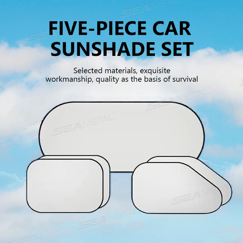 Five-piece car sunshade set with a blue sky background