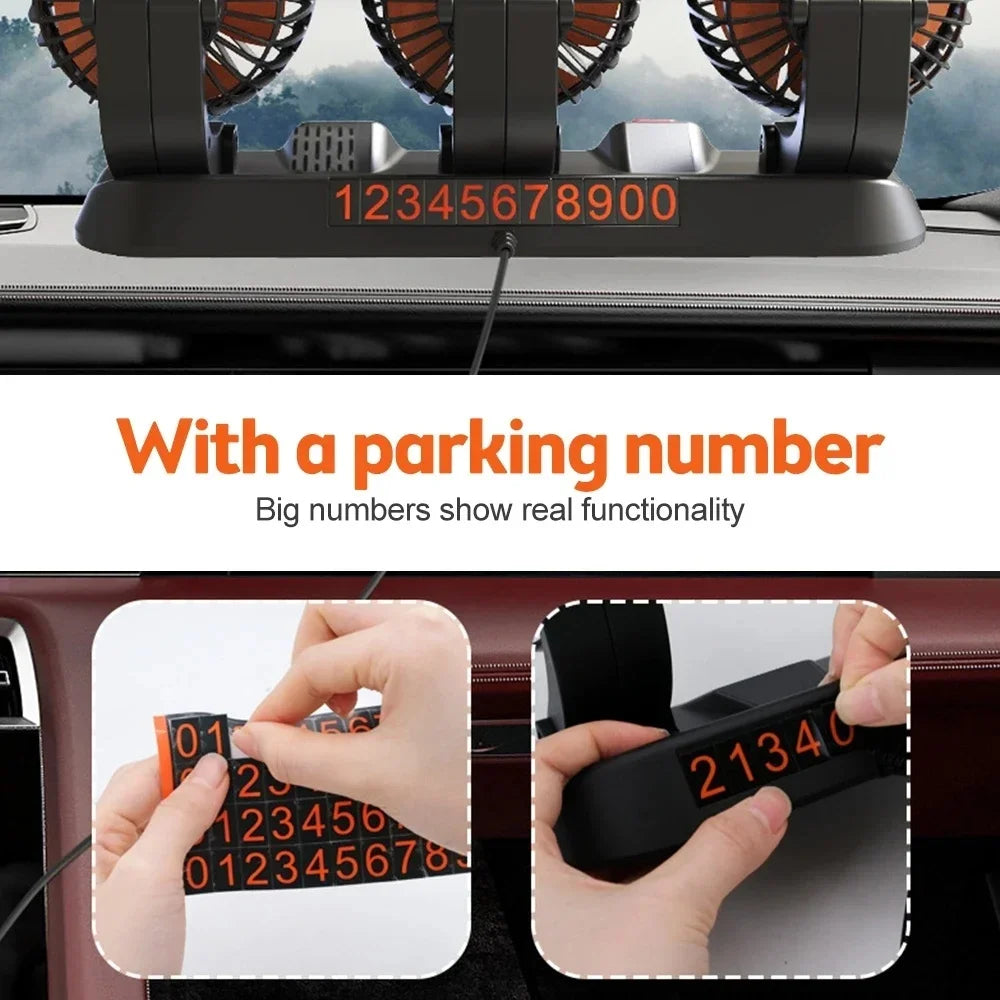 Car dashboard with a digital parking number display and remote control.