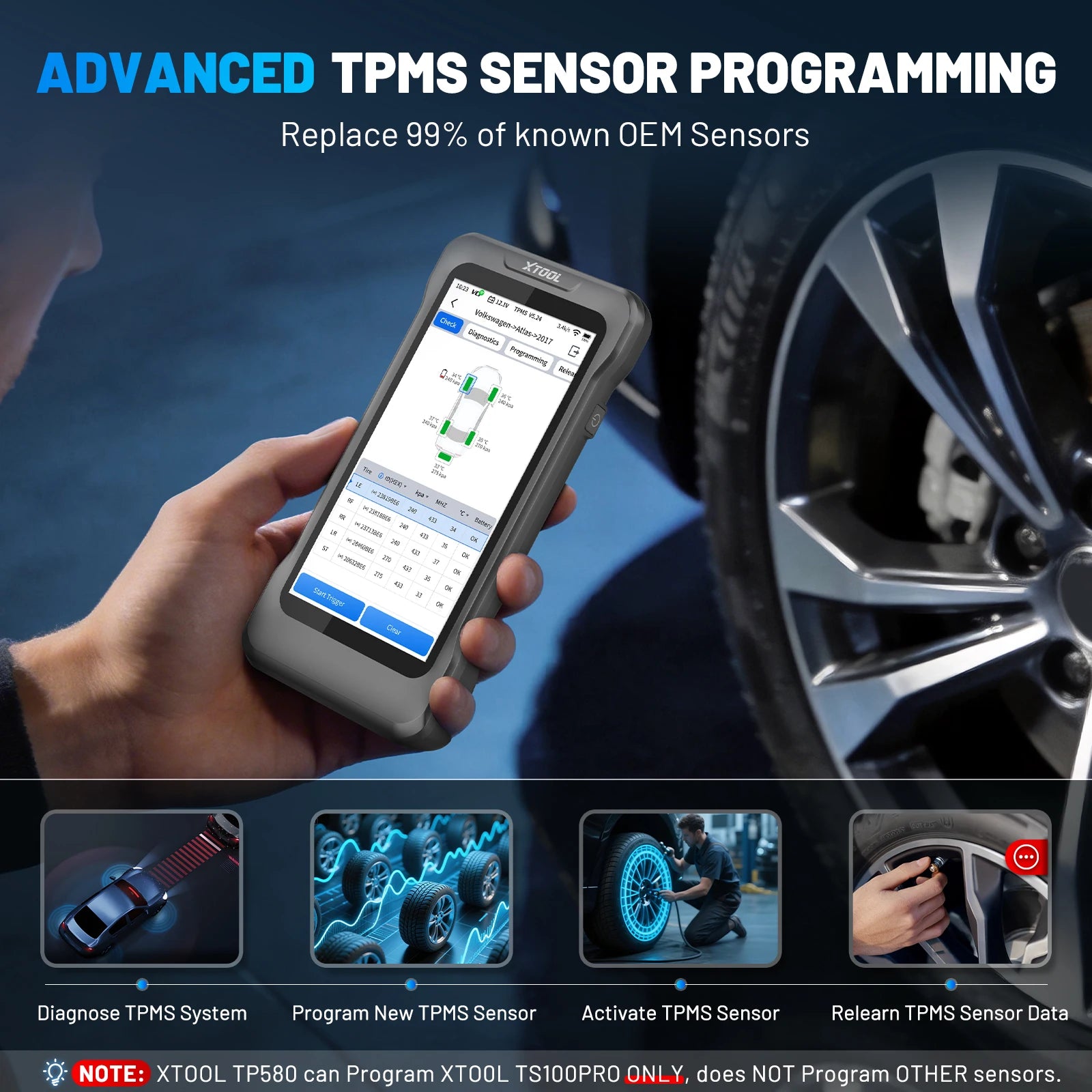 XTOOL TP580 TPMS Programming Tool & All-System Diagnostic Scanner with 22+ Services