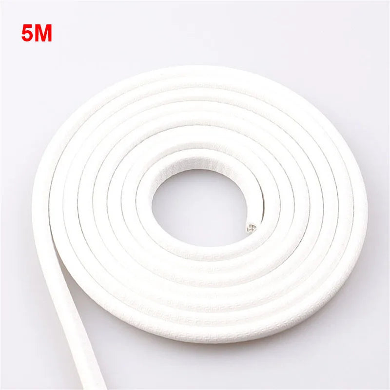 Roll of white foam tape with a length of 5 meters on a white background