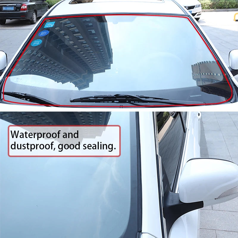 Car windshield with a protective膜, showing waterproof and dustproof features.