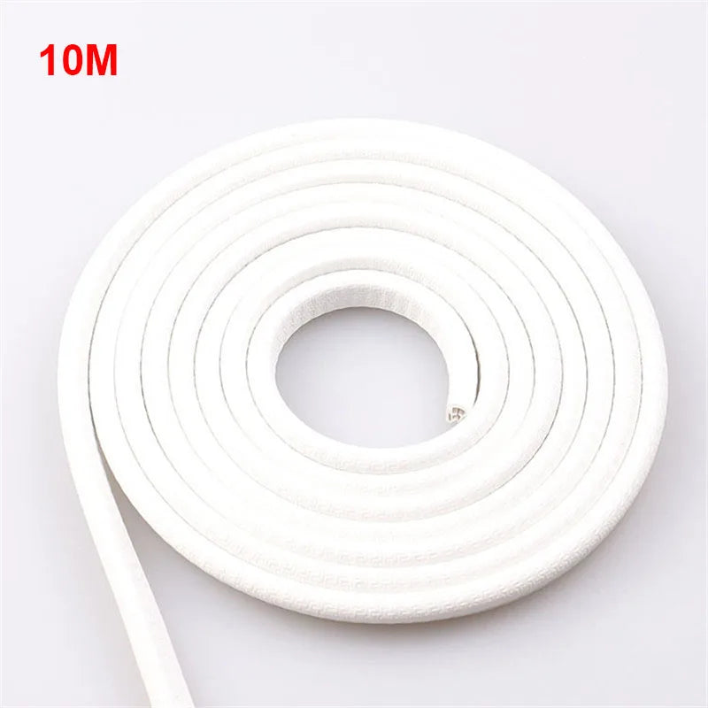 Roll of white foam tape with a 10-meter measurement label on a white background