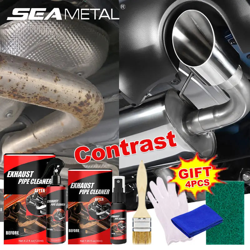 SEAMETAL Exhaust Pipe Cleaner Kit – Rust Remover & Metal Brightener with Brush, Gloves & Towel