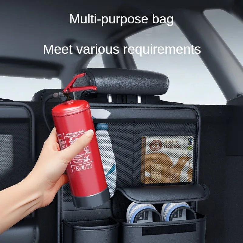 PU Leather Car Trunk Backseat Organizer with Foldable Multi-Pocket Storage