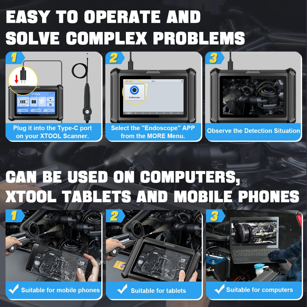 XTOOL XV200 HD Endoscope Camera with 8.5mm Lens & 8 Adjustable LEDs