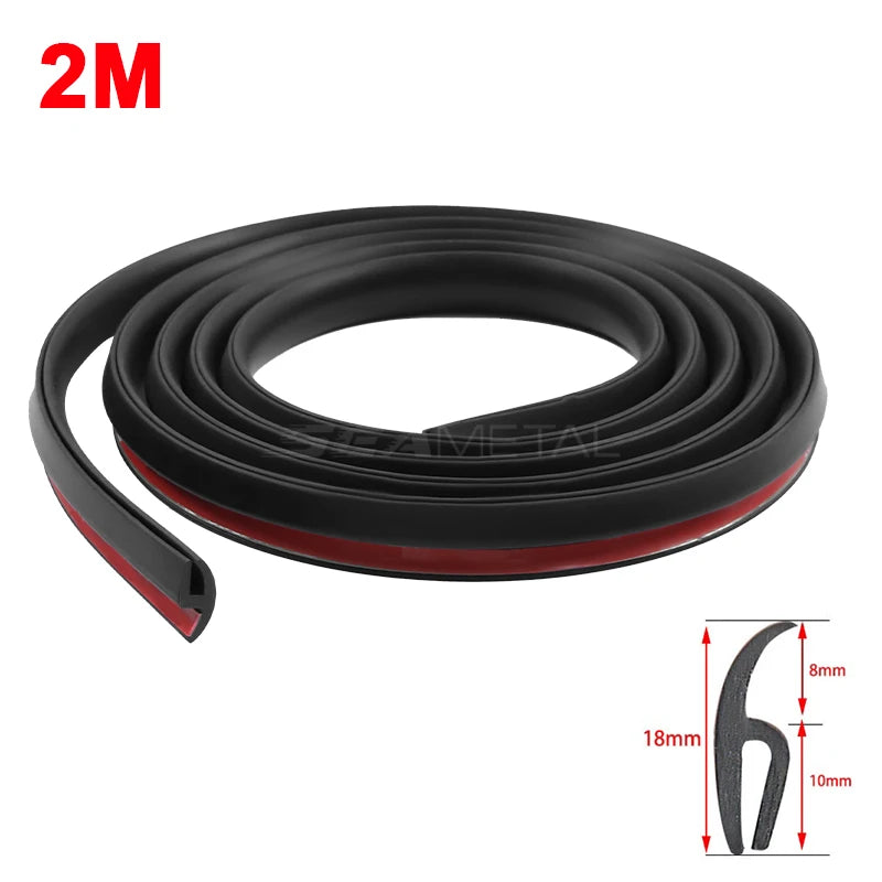 Black rubber seal strip with red interior, coiled on a white background, showing measurement details.