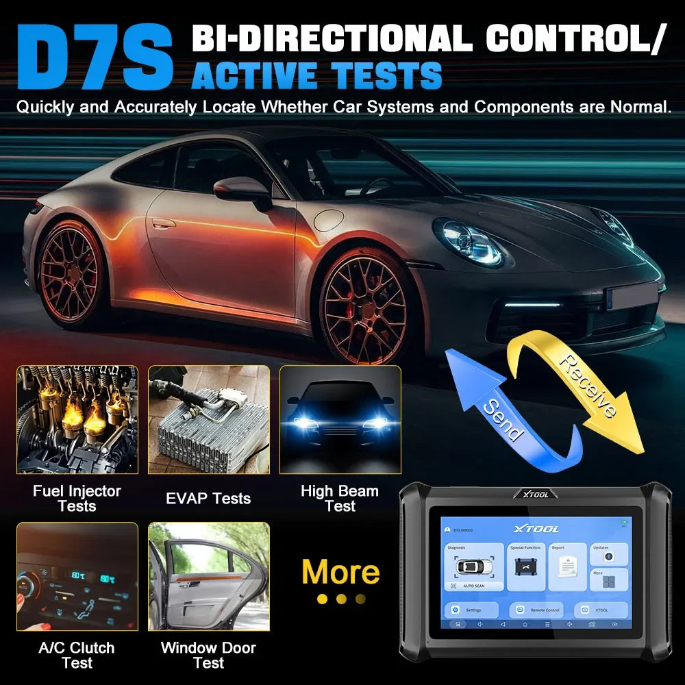 XTOOL D7S Bidirectional OBD2 Scanner with ECU Coding & 39+ Reset Services