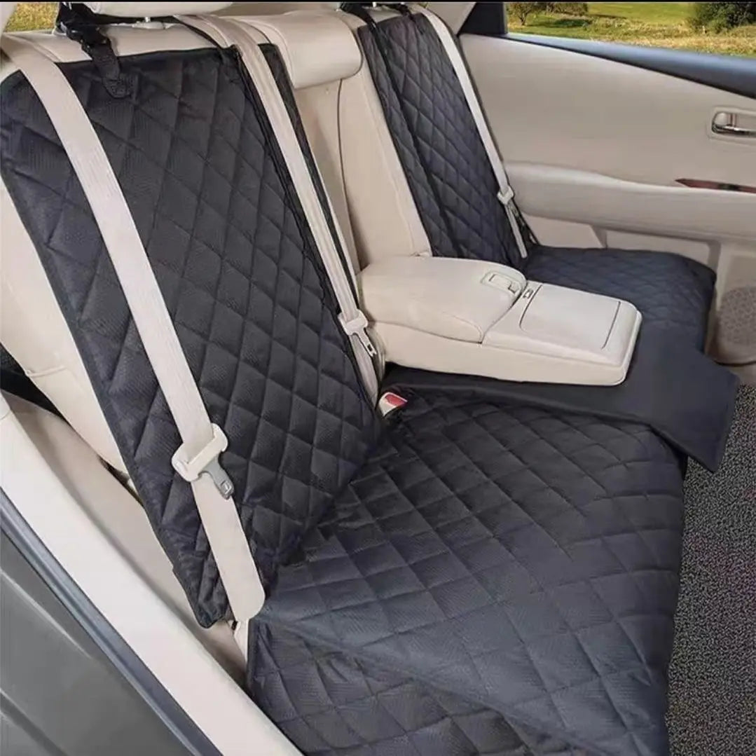 Car seat cover with quilted design installed in a vehicle