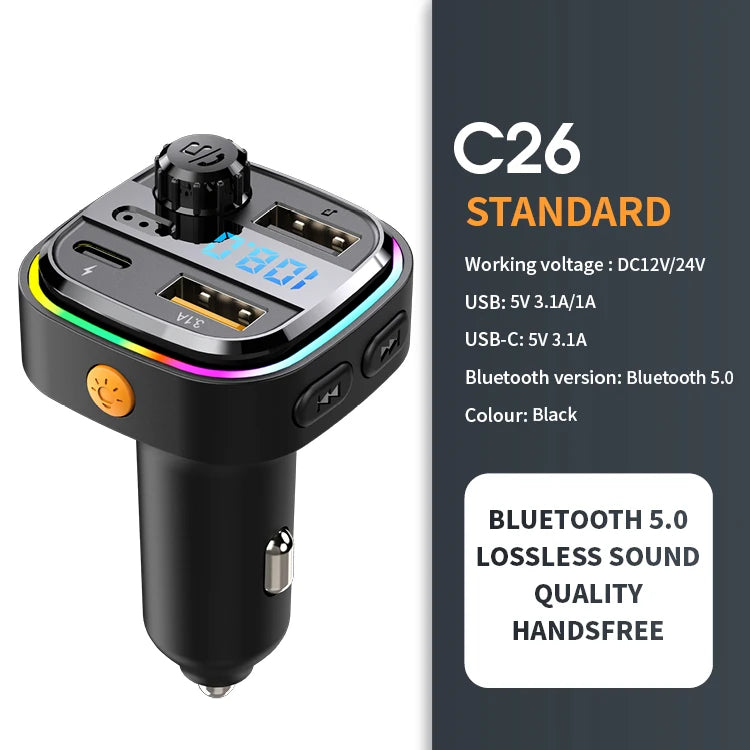 Bluetooth 5.0 FM Transmitter Car Charger with 22.5W Fast Charging
