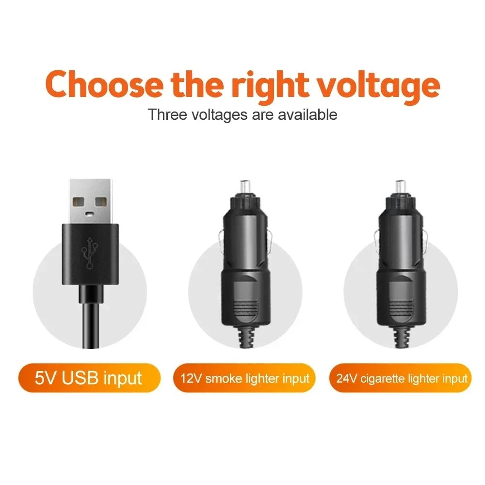 Three voltage input options for electronic devices with labels on a white background.