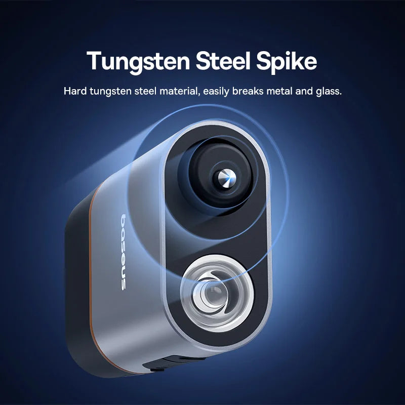 Camera lens with tungsten steel spike feature on a dark blue background